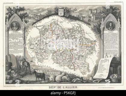 1852 Levasseur Mappa del Dipartimento L'Allier, Francia (Saint-Pourçain vino regione) - Geographicus - Allier-levasseur-1852. Foto Stock