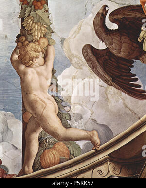 Deutsch: Fresken der Kapelle der da Eleonora di Toledo im Palazzo Vecchio in Florenz, Deckenfresko, dettaglio: Girlande mit Engel 1540-1541. N/A 101 Angelo Bronzino 012 Foto Stock