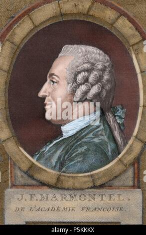 Jean Francois Marmontel (1723-1799). Lo scrittore francese e storico. Incisione colorata. Il XVIII secolo. Foto Stock