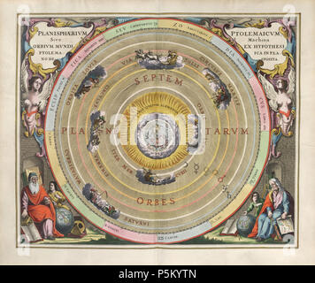 N/A. Andreas Cellarius: Harmonia macrocosmica seu atlas universalis et novus, totius universi win cosmographiam generalem, et novam exhibens. La piastra 1. PLANISPHAERIVM PTOLEMAICVM, Sive Machina ORBIVM MVNDI EX HYPOTHESI PTOLEMAICA IN PLANO DISPOSITA - il planisfero di Tolomeo, o il meccanismo (cioè i movimenti) delle orbite celeste seguendo le ipotesi di Tolomeo disteso in una vista planare. 1661. Andreas Cellarius (1596-1665) Descrizione cartografo tedesco Data di nascita e morte 1596 1665 Luogo di nascita e morte Neuhausen Hoorn competente controllo : Q496645 VIAF:100166893 ISN Foto Stock