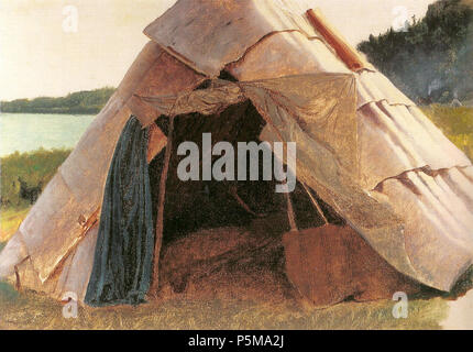 N/A. Eastman Johnson - Ojibwe Wigwam al Grand Portage - Olio su tela 10.25 x 15.2 - 1857 - scandito da . Originariamente prodotto nel 1857; prima reso pubblico nel 1906 (vedere [1]). Eastman Johnson (1824-1906) nomi alternativi Jonathan Eastman Johnson Descrizione pittore americano Data di nascita e morte 29 Luglio 1824 5 aprile 1906 Luogo di nascita e morte Lovell (Maine) New York City posizione di lavoro New York, Maine (USA), Düsseldorf, Parigi competente controllo : Q1278282 VIAF:22945442 ISNI:0000 0000 8206 3021 ULAN:500008685 LCCN:N83177936 Aprire Libreria:OL2146809A WorldCat 491 Eastman Johnson - Ojibwe Foto Stock