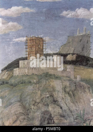 Deutsch: Freskenzyklus in der Camera degli Sposi im Palazzo Duccale in Mantova, Szene: Wartende Reitknechte, dettaglio: Landschaft 1474. N/A 99 Andrea Mantegna 073 Foto Stock