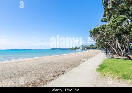 Mission Bay è una bellissima spiaggia di sabbia bianca che si trova a Auckland, Nuova Zelanda Foto Stock