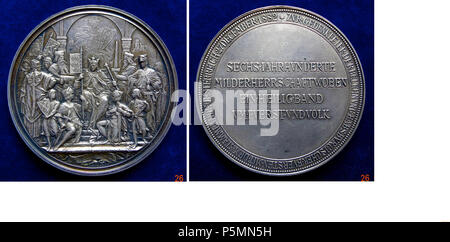 N/A. Inglese: un raro medaglione d. = 61 mm. 96.93 g Ag. Rudolf I della Germania, 1273 - 1291 a questo Hoftag (dieta imperiale) Rudolf investito i suoi figli, Albert e Rudolf II, con la Ducati di Austria e Stiria e così gettò le fondamenta della Casa degli Asburgo. Il re di Germania (re dei Romani) Rudolf I al Hoftag in Augsburg. A scorrere in exergue: "27. Dicembre 1282'/ 4 linee: 'SECHS JAHRHUNDERTE MILDER HERRSCHAFT WOBEN EIN HEILIG BANDA FVERST VM VND VOLK', circostante: '* ZVR GEDENKFEIER DER BELEHNVNG HABSBVRGISCHER FVERSTEN MIT DEM STAMMLANDE OESTERREICH 27. Dicembre 1882 *". Hallmark Foto Stock