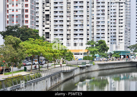 Una zona residenziale lungo il canale Rochor e North Bridge Road. Questa guarda al governo di sovvenzioni 'alloggiamento pubblico' HDB appartamenti in un heartland. Foto Stock