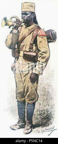 N/A. Deutsch: Askari-Trompeter der Schutztruppe in Deutsch-Ostafrika, vor 1914. Darstellung von Richard Knötel (1857-1914). 1914. Richard Knötel (1857-1914) Descrizione pittore tedesco, litografo e scrittore Data di nascita e morte 12 Gennaio 1857 26 aprile 1914 Luogo di nascita e morte Glogau, Germania Berlino, Germania sede di lavoro autorità di Oppeln controllo : Q749782 VIAF:5722842 ISNI:0000 0001 1020 4603 ULAN:500076411 LCCN:N80051540 NLA:35227376 WorldCat 142 Askari-Ostafrika Foto Stock