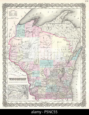 1855 Colton Mappa del Wisconsin - Geographicus - Wisconsin-colton-1855. Foto Stock
