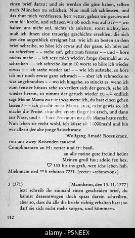 Famiglia Mozart Bäsle-Briefe. de: Dies ist ein Scan eines Buches. en: questa è una scansione di un libro edizione: Wolfgang Amadeus Mozart (1756-1791) nomi alternativi Joannes Crisostomo Wolfgangus Theophilus Mozart, Johannes Crisostomo Wolfgangus Theophilus Mozart, Johannes Crisostomo Wolfgang Gottlieb Mozart, Johannes Crisostomo Wolfgangus Theophil Mozart, Wolfgango Amadeo Mozart Wolfgang Amadè Mozart Wolfgang Amade Mozart Wolfgang Gottlieb Mozart Descrizione Il compositore austriaco Data di nascita e morte 27 Gennaio 1756 5 dicembre 1791 Luogo di nascita e morte di Salisburgo, Fürsterzbistum Salzburg Foto Stock