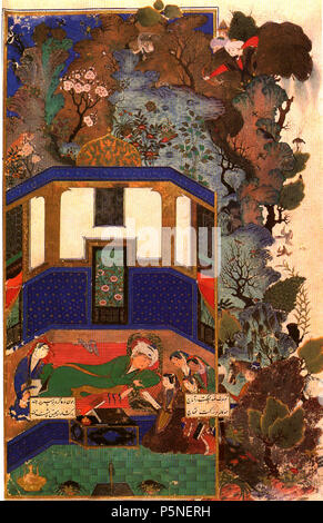 N/A. Inglese: Bahram Gur nel padiglione verde Khamsa. Tabriz . 1481. sconosciuto miniatore Tabriz 162 Bahram Gur nel padiglione verde Foto Stock