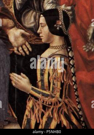 N/A. Dettaglio dalla Pala Sforzesca, attualmente in w:la Pinacoteca di Brera, w:Milano. Data: ca. 1494-1495. Questo file è privo di informazioni sull'autore. 179 Beatrice d'Este dettaglio 1494 Foto Stock