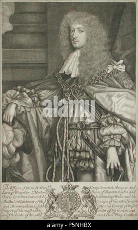 N/A. Ritratto di Henry Somerset, primo duca di Beaufort . 1679. Robert White (1645-1703) Descrizione inglese disegnatore e incisore, Data di nascita e morte 1645 1703 Luogo di nascita e morte Londra London sede di lavoro London Authority control : Q12072854 VIAF:94335191 ISNI:0000 0001 1930 8003 ULAN:500012135 LCCN:N85057360 NLA:36102164 WorldCat 180 Beaufort1 Foto Stock