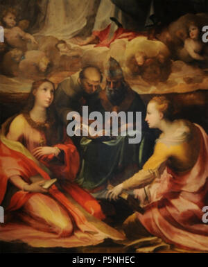 N/A. Inglese: Incoronazione della Vergine e Santi, dettaglio . 1540. Domenico di ritmo Beccafumi (1486-1551) nomi alternativi Domenico Mecarino, Domenico Mecharino, Domenico Mecherino, Domenico Mecuccio, Domenico Micarino, Domenico di Giuliano da Parma, nome di nascita: Domenico di Pace Descrizione pittore, disegnatore, scultore e incisore, Data di nascita e morte 1484 18 Maggio 1551 Luogo di nascita e morte Montaperti vicino Siena Siena sede di lavoro Roma (1510-1512), Siena (1512-1551), Roma (1519), Genova (1534), Pisa (1537-1539), Genova (1541) Autorità di controllo : Q455712 VIAF:10120260 ISNI:000 Foto Stock