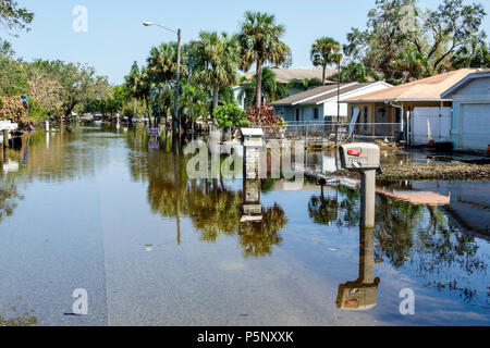 Florida, Bonita Springs, dopo uragano Irma vento pioggia danni distruzione devastazione post-emat, allagamento, casa case casa case residenza, quartiere, stagnante wa Foto Stock