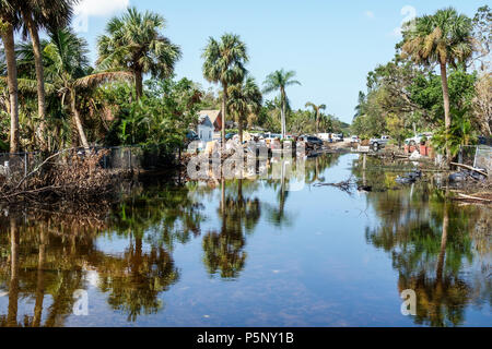 Florida, Bonita Springs, dopo uragano Irma vento pioggia danni distruzione devastazione post-catapismo, allagamento, casa case case casa case residenza, quartiere, Pag Foto Stock
