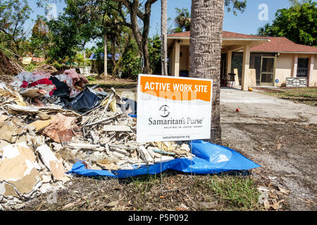 Florida, Bonita Springs, dopo uragano Irma tempesta danni distruzione post-devastazione, allagamento, casa case residenza case, quartiere, Samaritan pur Foto Stock