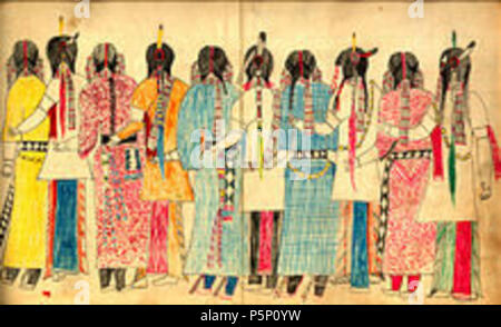 N/A. Un disegno ledger da Lakota artista e leader Black Hawk, nato ca. 1832. Questo lavoro viene visualizzato anche in Janet Catherine di berlo gli esseri spirituali e i Ballerini del Sole: Black Hawk la visione del mondo Lakota (New York, NY: George Braziller in associazione con la New York State Historical Association, 2000) . tra 1880 e 1881. Black Hawk 207 220px-danza sociale Foto Stock