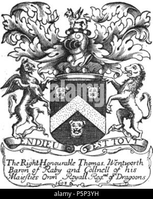 N/A. Inglese: Ex libris di Thomas Wentworth, 1° Conte di Strafford. Blasone: Sable() chevron o tra tre leopard's facce dell'ultimo. . Questo file è privo di informazioni sull'autore. 222 Prenota-piastra-thomas-wentworth-barone-raby Foto Stock