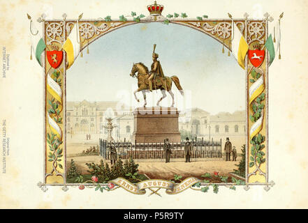 1861-09-21 Ernst August Album, S. 071, Carl Fink, Ernst August Denkmal, Ernst-August-Platz mit Postamt, Farblithografie aus 15 Plata, Blatt 32 x 25,5 cm, Hannover Klindworth Verlag s. Foto Stock