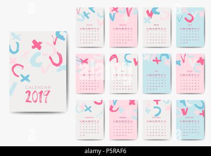Il 2019 calendario modello Illustrazione Vettoriale
