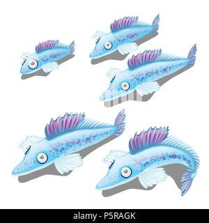 Set di fumetto di pesce isolato su sfondo bianco. Vector cartoon close-up illustrazione. Illustrazione Vettoriale