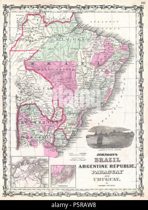 1862 Johnson Mappa di Brasile, Paraguay, Uruguay e Argentina - Geographicus - Brasile-johnson-1862. Foto Stock