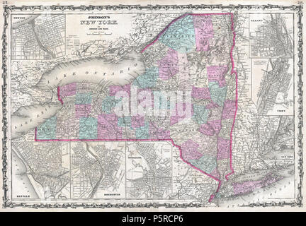 1862 Johnson Mappa dello Stato di New York - Geographicus - NY-johnson-1862. Foto Stock