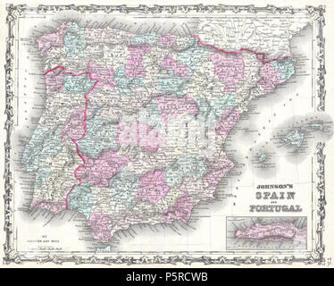 1862 Johnson Mappa della Spagna e del Portogallo - Geographicus - SpainPortugal-J-62. Foto Stock