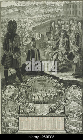 N/A. Deutsch: Ludwig XIV. mit Madame de Maintenon beim Lager von Compiègne im settembre 1698; Stich aus dem Almanach royal des Jahres 1699 . 1699. Sconosciuto 265 Camp de Compiegne 1698 Almanach royal Foto Stock