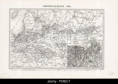 Campagne de Russie 1812 : [carte miliaire] . Coordenadas : E15 30'-E37 30'/N58 5'-N37 30'. Meridiano de París, alleviare : morfográfico, Con Champ de la Bataille de Mookowa . 1867. N/A 265 Campagne de Russie 1812, carte miliaire Foto Stock