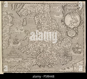 N/A. Inglese: "Britannia Provincia Romanorum,' mappa inciso dall'incisore inglese William Rogers, realizzata per inserimento in folio 82 di William Camden 'Britannia." La mappa offre un medaglione di Britannia seduto su un globo. La cortesia della British Library di Londra. 1600. William Rogers (1545-1604) nomi alternativi William i Rogers Descrizione British incisore, Data di nascita e morte circa 1545 circa 1604 Periodo di lavoro tra circa 1589 e circa 1604 sede di lavoro London Authority control : Q2580395 VIAF:36779094 ISNI:0000 0000 4888 3843 ULAN:500027008 LCCN:nr92010537 Oxford dict.:24 Foto Stock