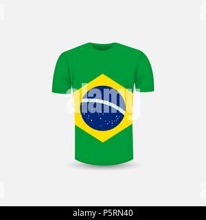 Uomo T-shirt icona e Bandiera Brasile sfondo.girocollo Jersey sfondo.vista frontale.Luci e ombre mock-up templates.White jersey mock up te Illustrazione Vettoriale