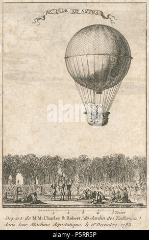 436 partono de MM. Charles &AMP; Robert, du Jardin des Tuileries dans leur aërostatique macchina Foto Stock