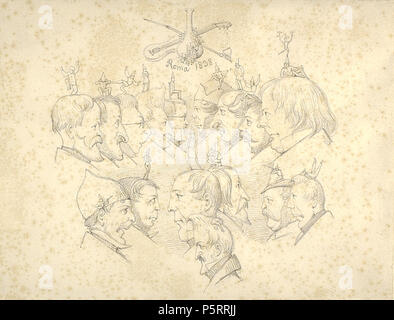 Caricature di artisti danesi/cittadini di Roma: Gottlieb Bindesbøll, Albert Küchler, Ernst Meyer, Th. Brincka, Erling Eckersberg Bertel Thorvaldsen, Henrik Rung, Jørgen Roed, Ditlev Blunck, Jørgen Sonne, Wilhelm Marstrand, Fritz Paulsen 1833. N/A 271 caricature da Marstrand, Roma 1838 Foto Stock