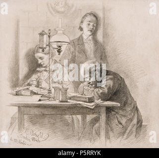 N/A. Deutsch: Adolph Menzel abends beim Schein der Lampe arbeitend . 1846. Carl Johann Arnold (1829-1916) 273 Carl Johann Arnold - Adolph Menzel abends 1846 Foto Stock