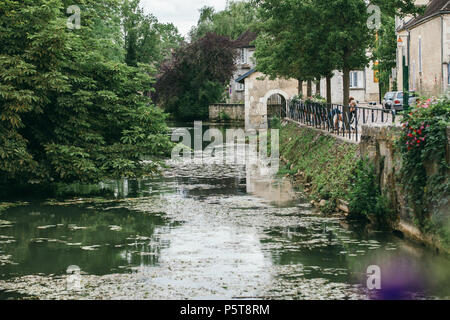 La natura nella città di Chablis, un bellissimo lago circondato da verde e fiori e. Luglio 23, 2017 Francia Foto Stock