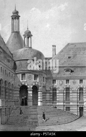 N/A. Deutsch: Zeichnung des Innenhofs von Schloss Saint-Fargeau . 1845. Victor Petit 335 Chateau de Saint-Fargeau - Innenhof - Petit 1845 Foto Stock