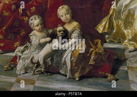 441 Dettaglio del 1743 ritratto della famiglia di Filippo V di Spagna, (María Isabel e Ana Isabel di Parma) L M Van Loo Foto Stock