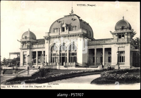 N/A. Inglese: cartolina postale che mostra il casino di Vittel, Francia, costruito nel 1883-84 ai disegni di Charles Garnier, distrutto da un incendio nel 1920 . Xix secolo. Architetto: Charles Garnier (1825-1898) nomi alternativi Jean-Louis Charles Garnier; Jean-Louis-Charles Garnier; Jean Louis C. Garnier; Jean Louis Charles Garnier Descrizione architetto francese Data di nascita e morte 6 Novembre 1825 3 Agosto 1898 Luogo di nascita e morte Parigi Parigi sede di lavoro in Francia e in Italia competente controllo : Q313556 VIAF:41840486 ISNI:0000 0001 2100 8528 ULAN:500017182 LCCN:N87148328 NLA:35482170 WorldCat Foto Stock