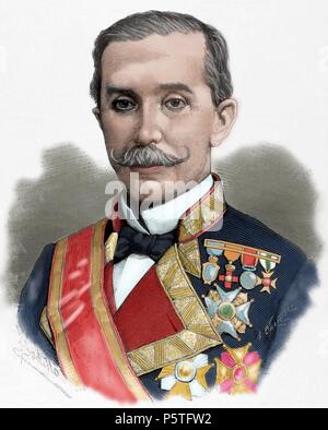 Juan Bautista Antequera Bobadilla (1824-1890). Lo spagnolo militare e politico. Incisione di spagnoli e illustrazione americana, 1884. Colorati. Foto Stock