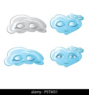 Set di nuvole a forma di volti umani isolati su sfondo bianco. Vector cartoon close-up illustrazione. Illustrazione Vettoriale