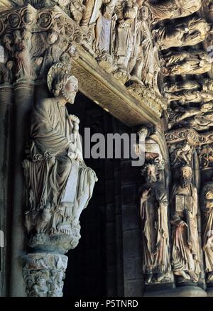 DETALLE DEL PORTICO DE LA GLORIA - SIGLO XII - ROMANICO ESPAÑOL. Autore: Maestro Mateo (c. 1150-c. 1200). Posizione: CATEDRAL-interno, SANTIAGO DE COMPOSTELA, A CORUÑA, Spagna. Foto Stock