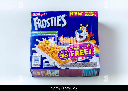 Scatola di Frosties barrette di cereali sul piano di lavoro Foto Stock