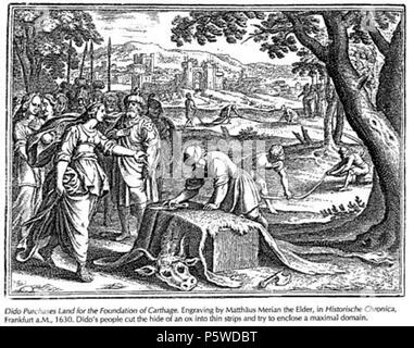 N/A. Inglese: Dido acquisti terreni per la fondazione di Cartagine, da Mathias Merian il sambuco da Historische Chronica Francoforte 1630 Français : Didon achète sa terre pour la Fondation de Cartagine, par Mathias Merian le vieux extrait de Historische Chronica Francoforte 1630 . 1630. Mathias Merian il vecchio 452 Dido acquisti terreni per la fondazione di Cartagine Foto Stock