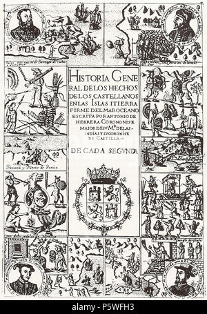 N/A. Español: Portada de la Segunda Década de Antonio de Herrera y Tordesillas. 1601. Sconosciuto 431 Decada2Herrera Foto Stock