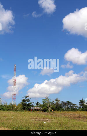 Campagna tipica vista del villaggio Balinese. I bambini giocando kite. Prese a Bali, luglio 2018. Foto Stock