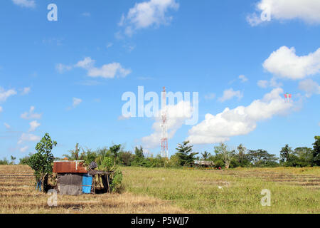 Campagna tipica vista del villaggio Balinese. I bambini giocando kite. Prese a Bali, luglio 2018. Foto Stock