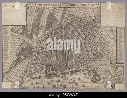 N/A. Nederlands: Beschrijving Amstelodamum celebre emporium forma plana Eerste editie van de kaart van Amsterdam op schaal 1:7.250 porta een onbekende kartograaf, porta uitgegeven Claes Jansz. Visscher. De decoraties in de hoeken en langs de onderrand zijn afgesneden. Oriëntatie: zuidwest boven. Documenttype kaart Vervaardiger Visscher, Claes Jansz (1587-1652) Collectie Collectie Atlas Kok Datering 1631 t/m 1640 Inventarissen http://archief.amsterdam/archief/10095/20 Afbeeldingsbestand KOKA00045000001 + - 70%%%%%%%% foglietto . 1631 t/m 1640. Visscher, Claes Jansz (1587-1652) 351 Claes Jansz Vissc Foto Stock