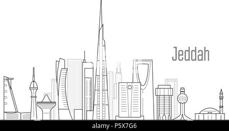 Jeddah cityscape - torri e monumenti di Jiddah, skyline della città Illustrazione Vettoriale