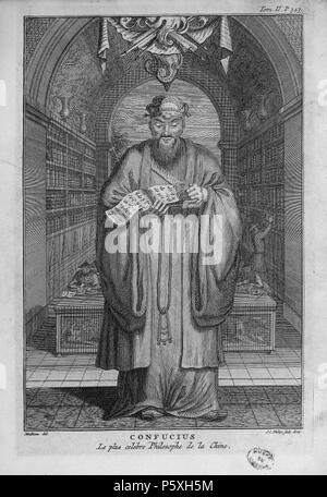 N/A. Inglese: "Confucio: La più celebre filosofo della Cina" dall'olandese la ristampa di Du Halde's 1735 Descrizione della Cina, Vol. II, p. 343. Français : "Confucio: Le plus celebre Philosophe de la lombata." Tom. II, pag. 343. 1736. J.C. Philips 374 Confucio Humblot Foto Stock