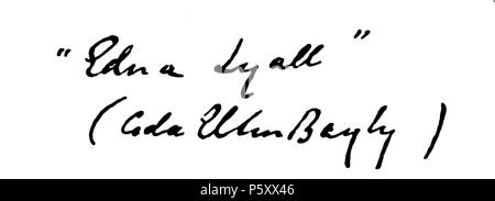 N/A. Inglese: Ada Bayly Ellen (Marzo 25, 1857 - 8 febbraio 1903), a.k.a. Edna Lyall, era un romanziere inglese. Il 4 gennaio 1901. Ada Ellen Bayly 493 Edna Lyall firma Foto Stock